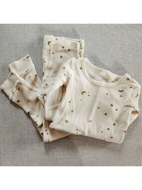 Kate Quinn Thermal Long Sleeve PJ Set Oatmeal with Fennel Moon and Stars 8Y
